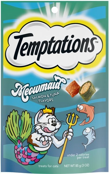 Temptations MixUps Meowmaid Salmon and Tuna Flavors Crunchy and Soft Cat Treats， 3-oz bag