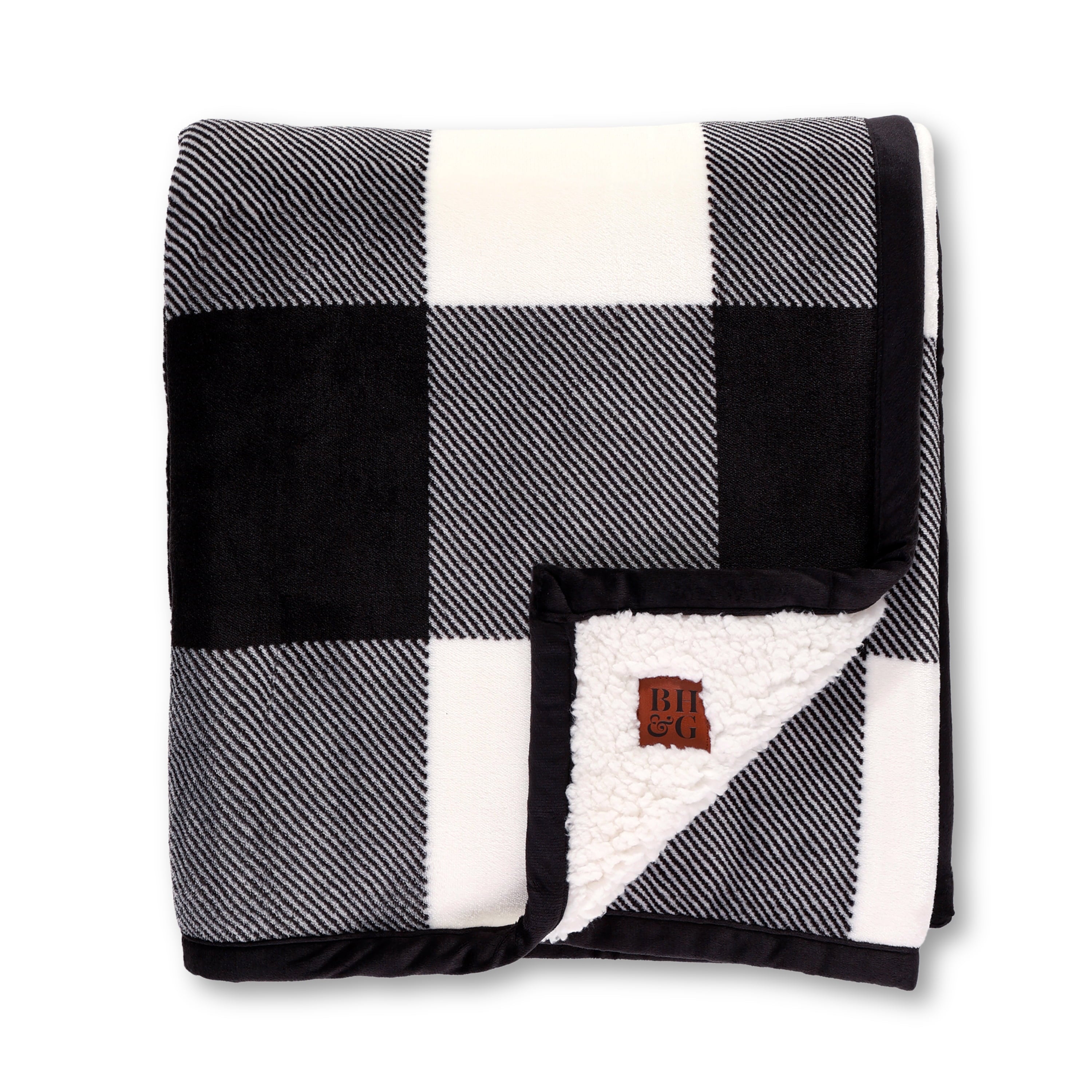 Better Homes and Gardens Velvet Plush Sherpa Throw 50” x 72” Black Buffalo Plaid