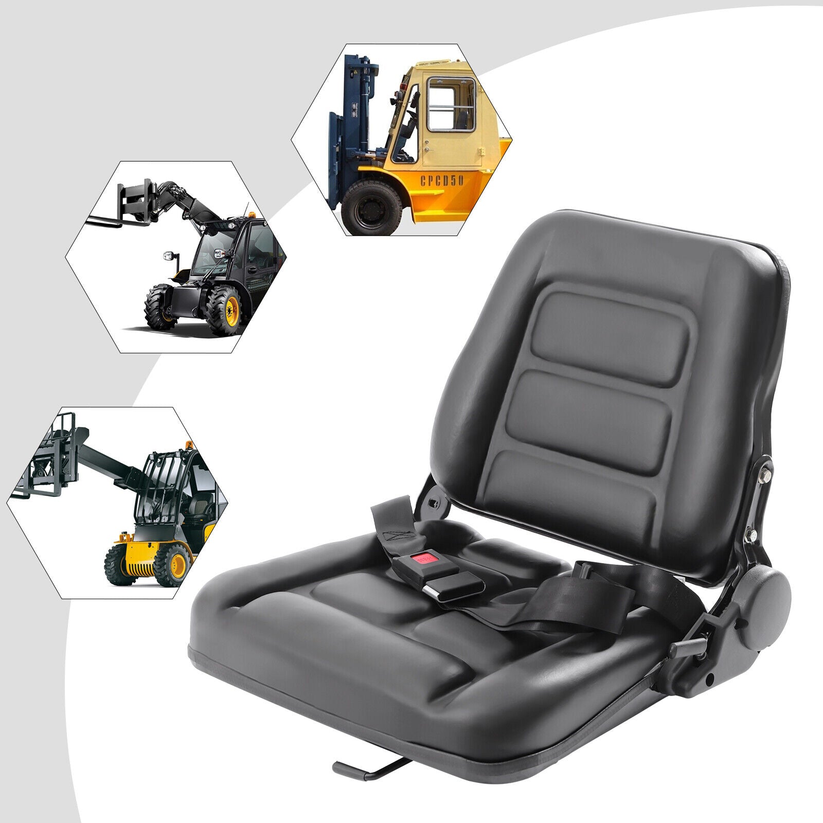 TOOL1SHOoo Universal Adjustable Forklift Seat with Safety Belt Full Suspension Seat Replacement