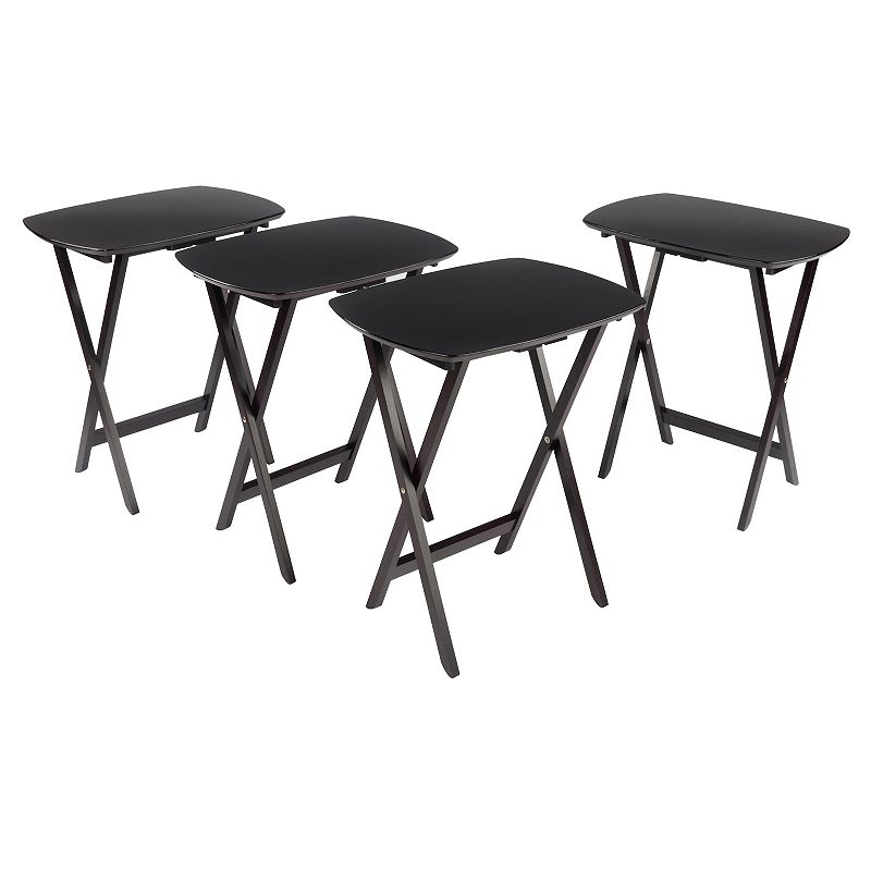 Set of 4 Espresso Brown Wooden Folding Single Snack Tables 26”