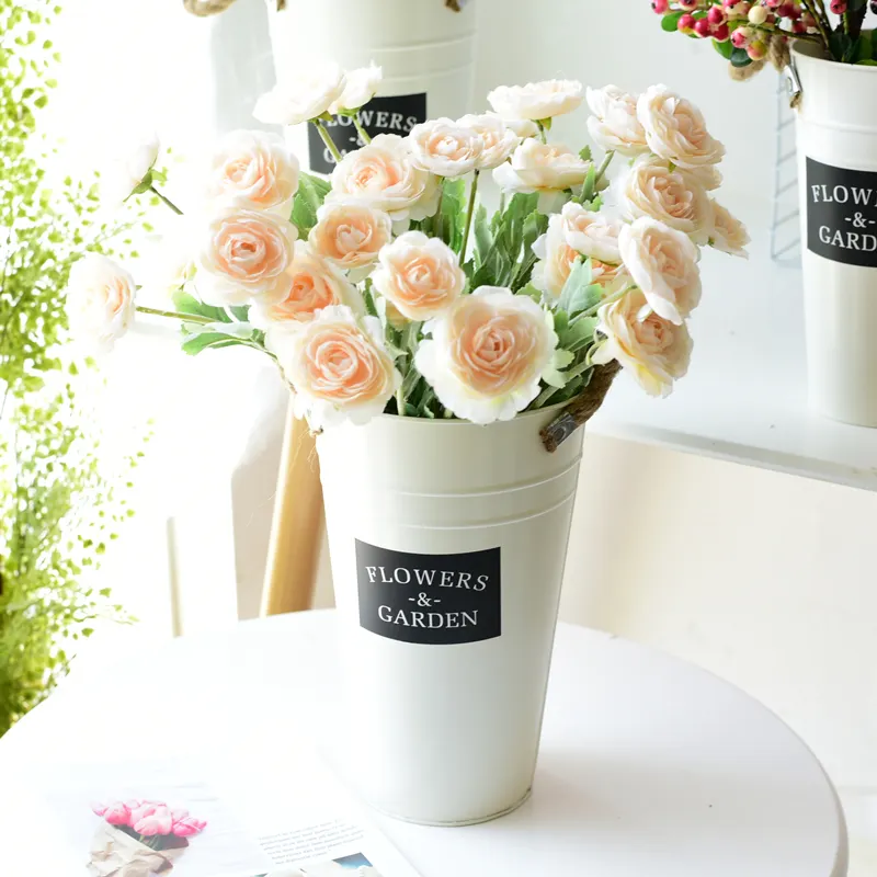 Tall White Waterproof Galvanized Shop Flower Bucket Display Metal Bucket With Handle Florist Supplies Signature Decoration