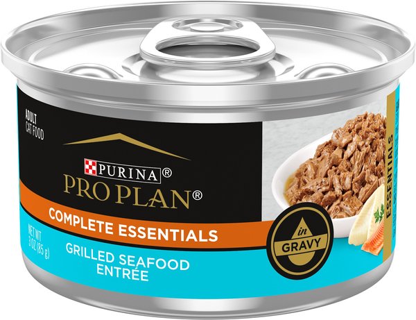 Purina Pro Plan Grilled Seafood Entree in Gravy Canned Cat Food， 3-oz can， case of 24