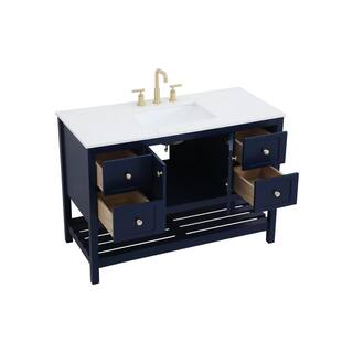 Simply Living 48 in. Single Bathroom Vanity in Blue with Quartz Vanity Top in Calacatta White SL49344BL