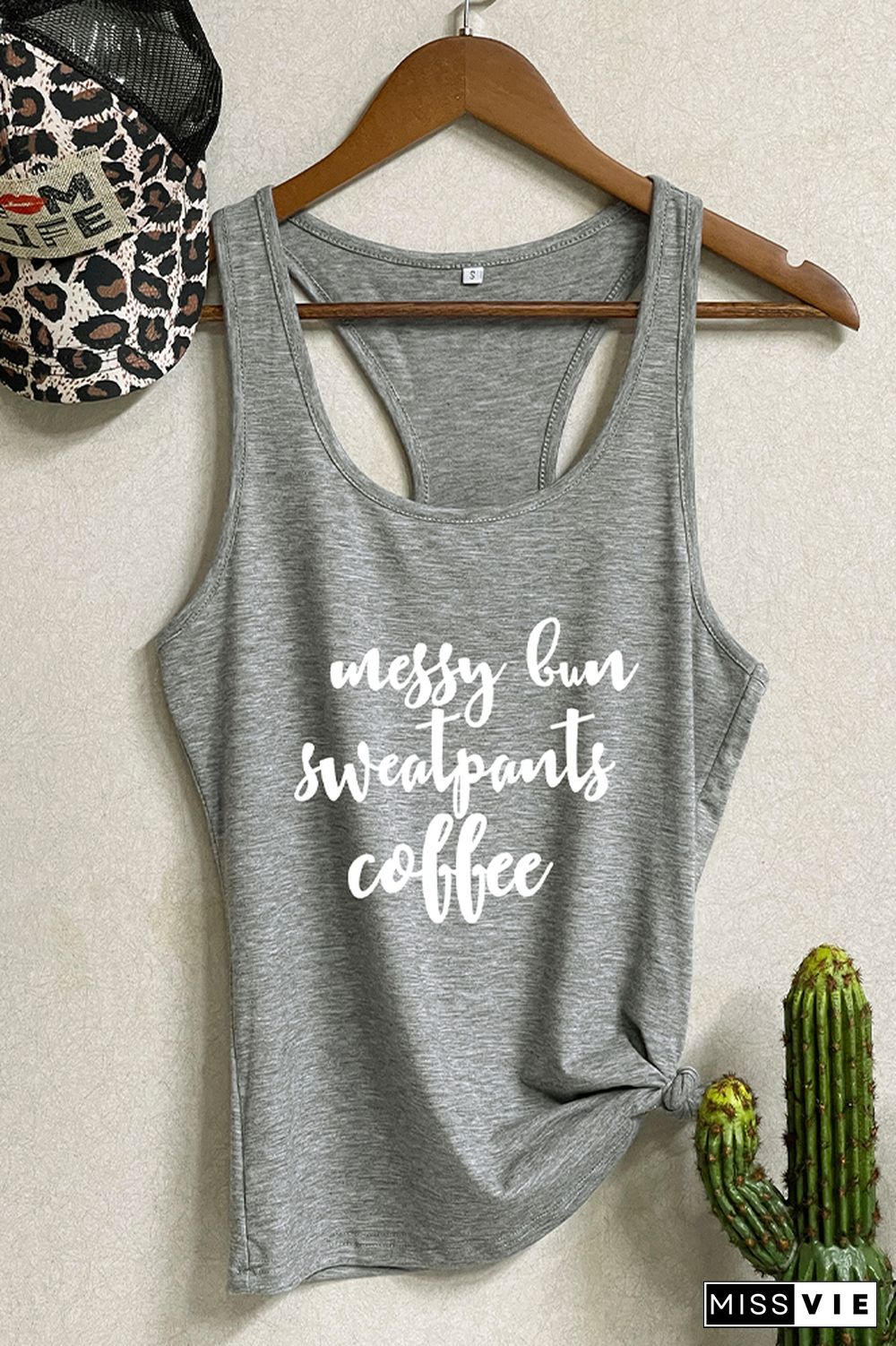 Messy Bun Sweatpants Coffee #mom life Printed Sleeveless Tank Top Wholesale