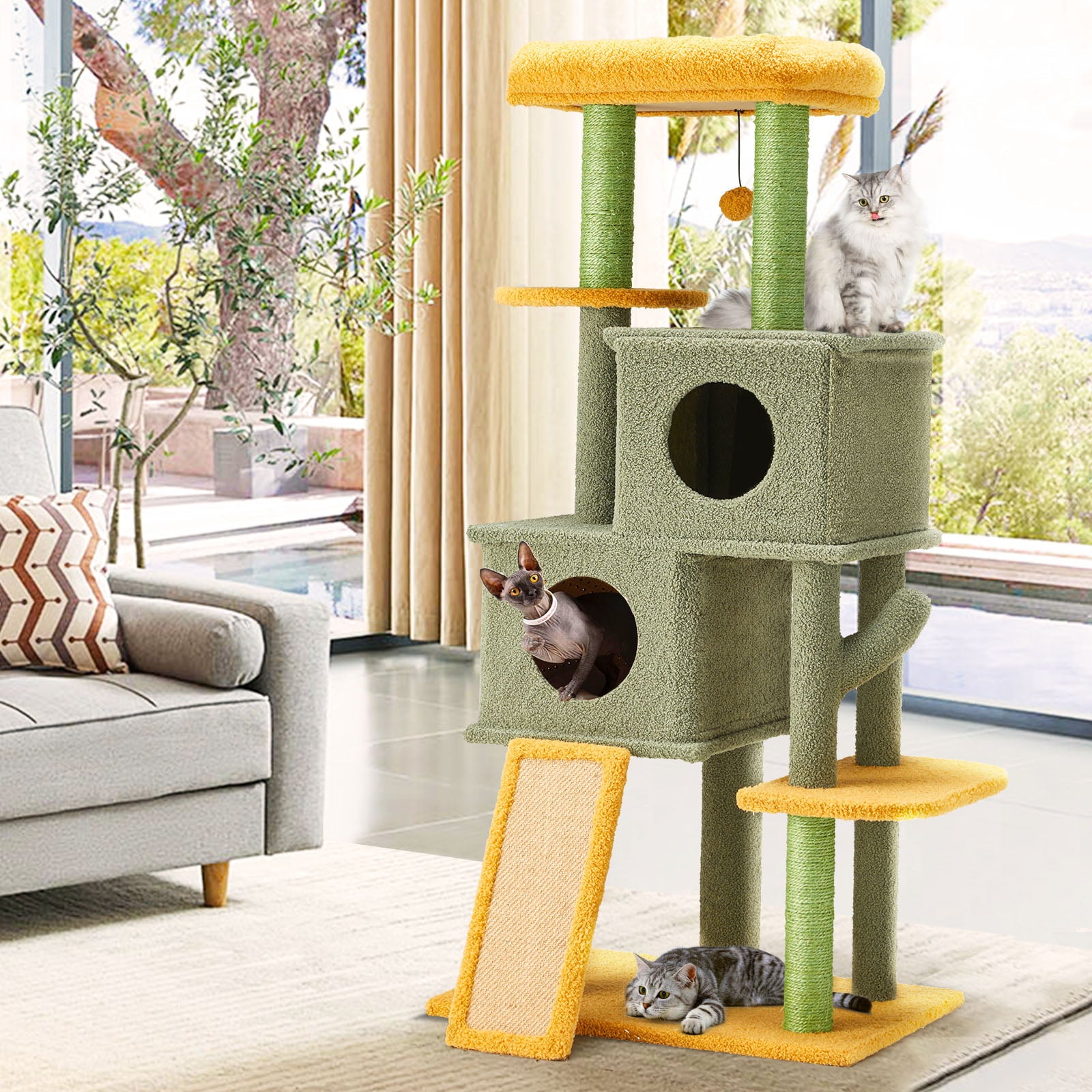 Mellcom Multi-Level Cat Tree， Cat Tower for Indoor Cats with Sisal Scratching Post and Spacious Cat Condo（50inch）