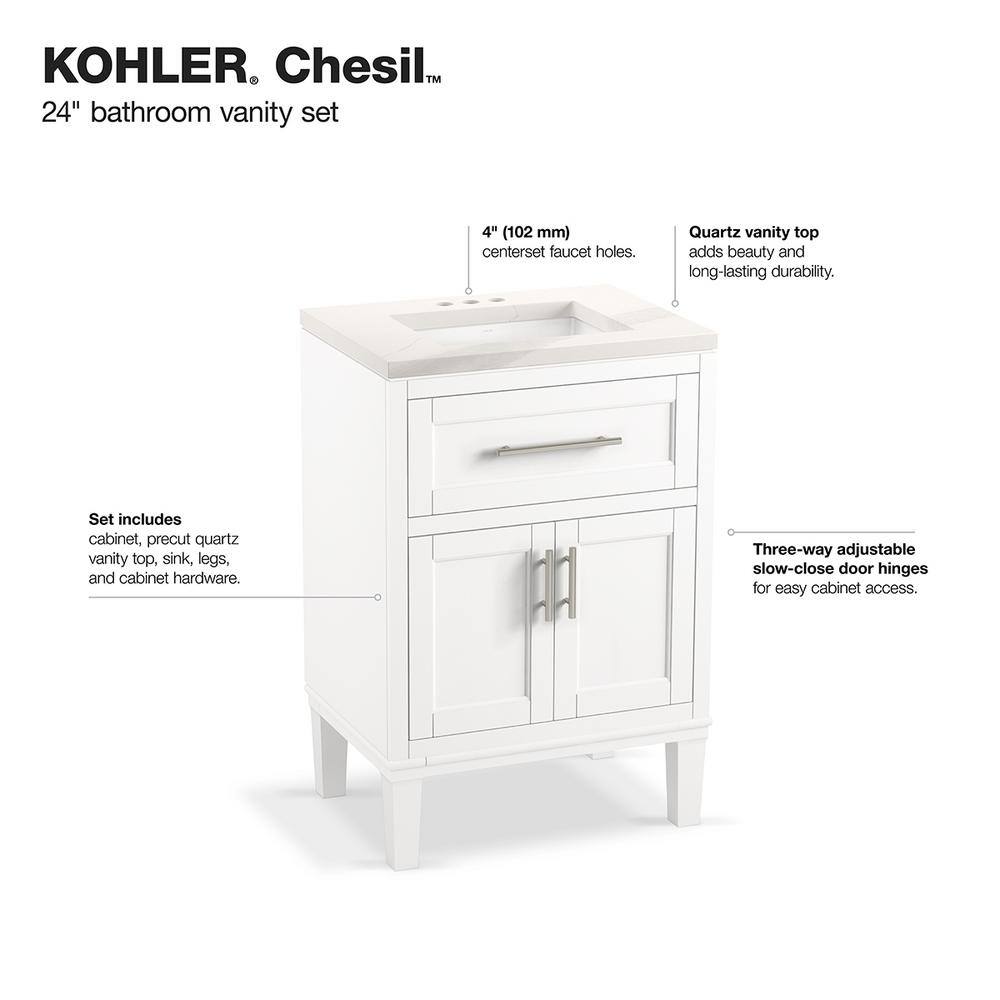 KOHLER Chesil 24 in. W x 18.64 in. D x 36.14 in. H Bathroom Vanity in White with Bianco Bella Top R35902-ASB-0