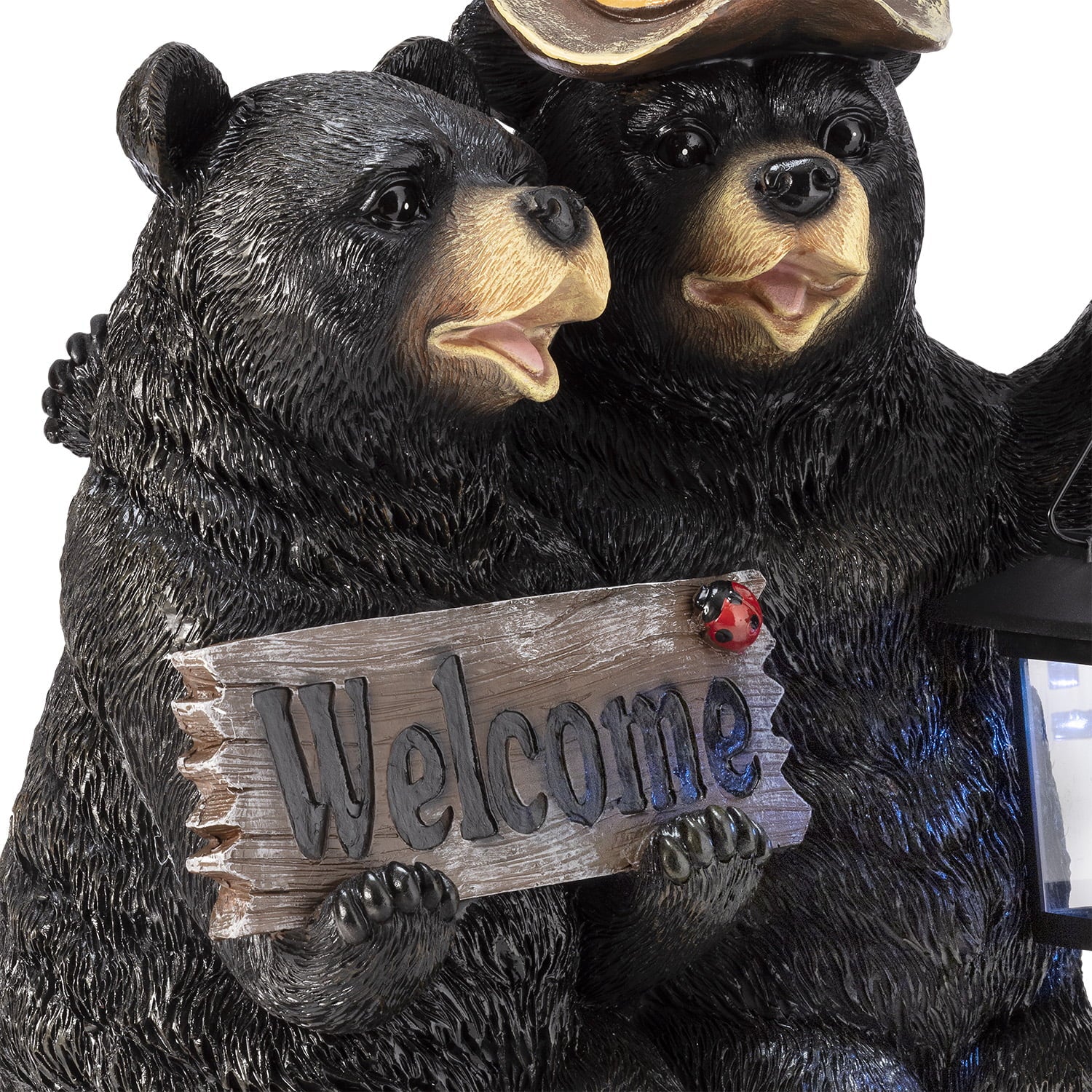 Alpine Corporation Bear Couple with Lantern and Welcome Sign Statue with Solar LED Lights