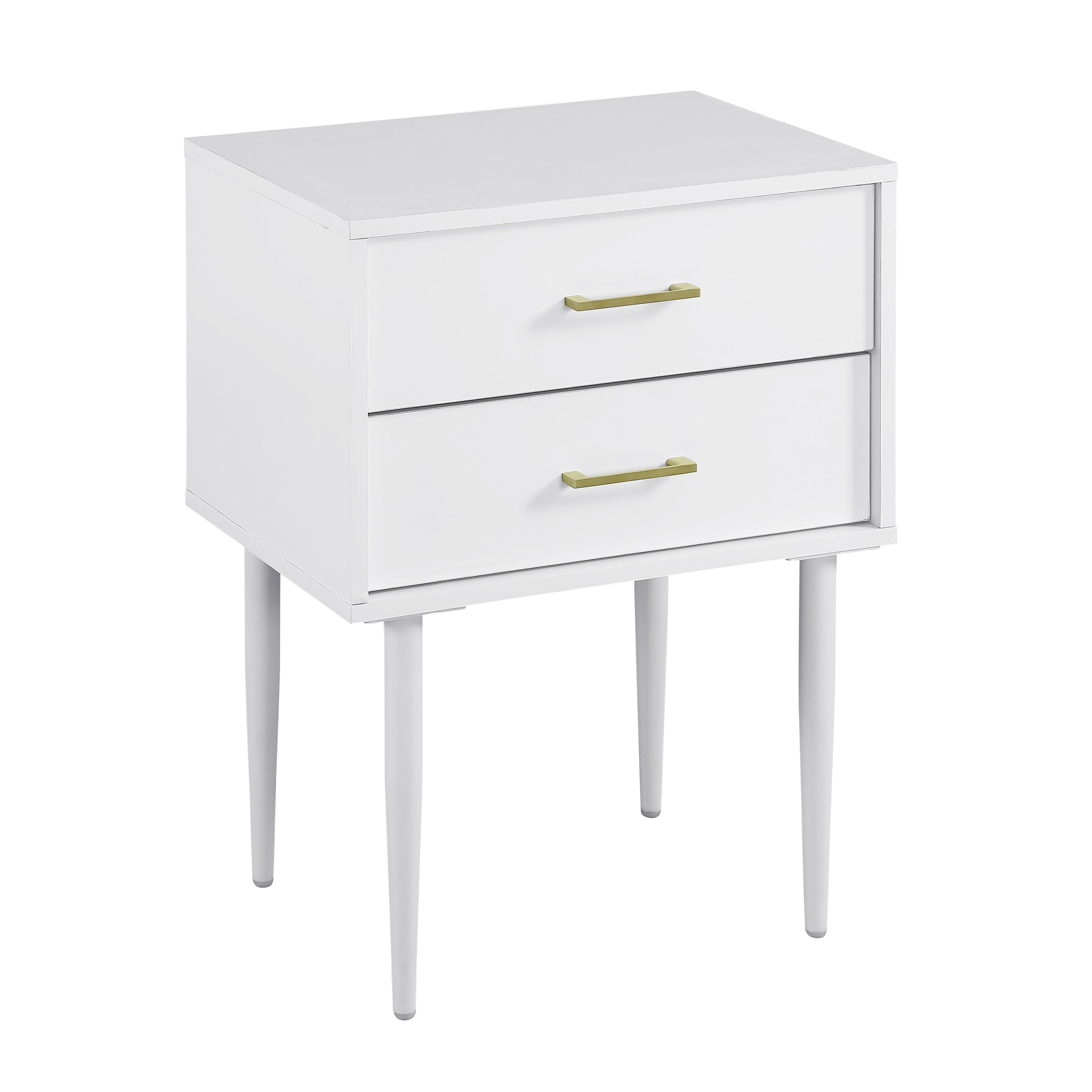 Desert Fields Mid Century Modern Two-Drawer Nightstand, White