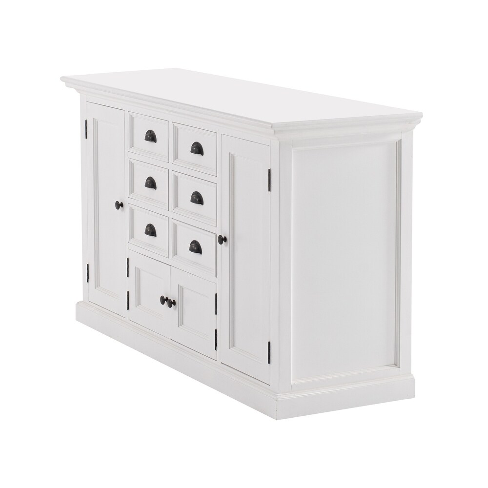 NovaSolo Halifax Coastal White Kitchen Hutch Cabinet  Solid Mahogany Frame  57.09 x 19.69 x 86.61