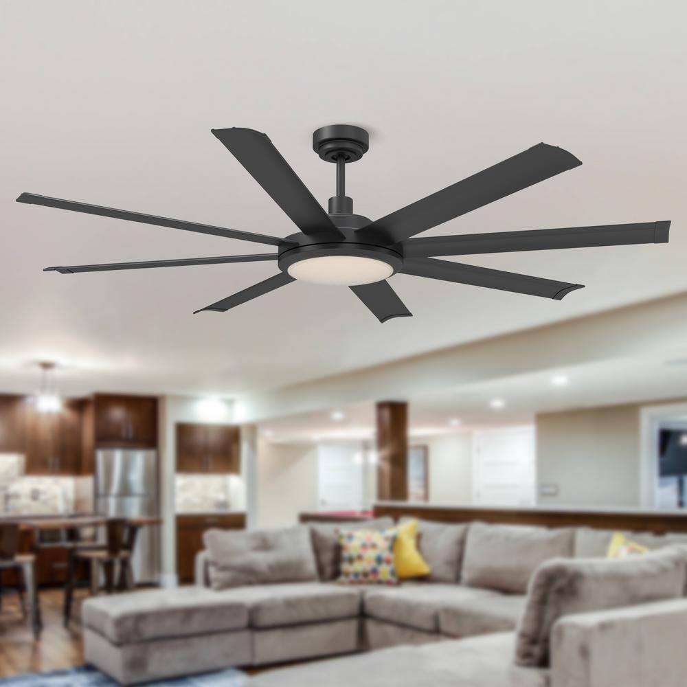 Parrot Uncle Kaitylyn 60 in. Matte Black Downrod Mount LED Ceiling Fan with Light and Remote Control F6105110V