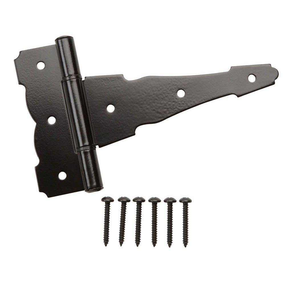 Everbilt 6 in. x 4-14 in. Black Heavy-Duty Decorative Tee Hinge 15031