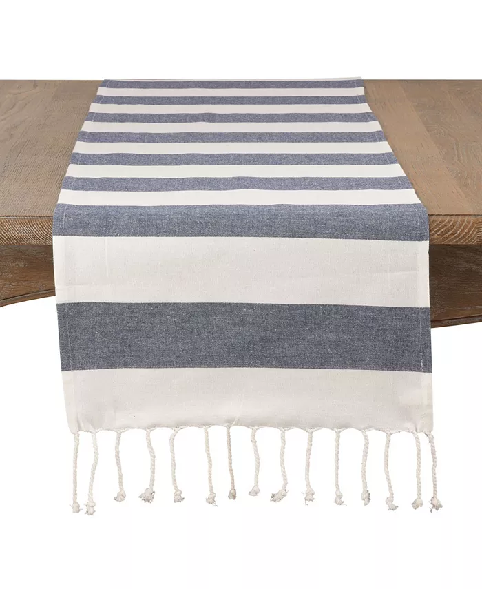 Saro Lifestyle Cotton Striped Tassel Runner