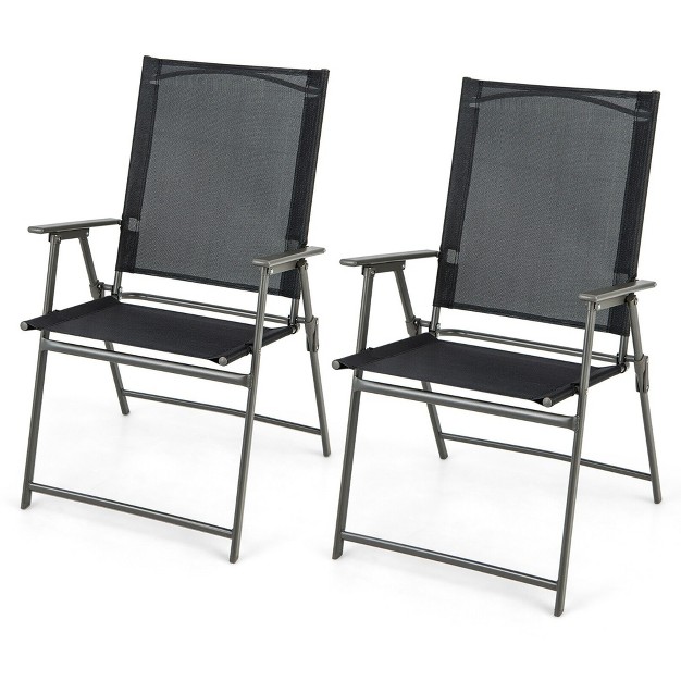 Tangkula 2pcs Patio Portable Metal Folding Chairs Dining Chair Set Poolside Garden