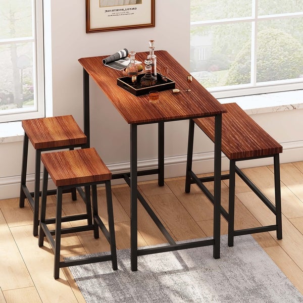 4-Piece Dining Table Set with 2 Stools+1 Bench