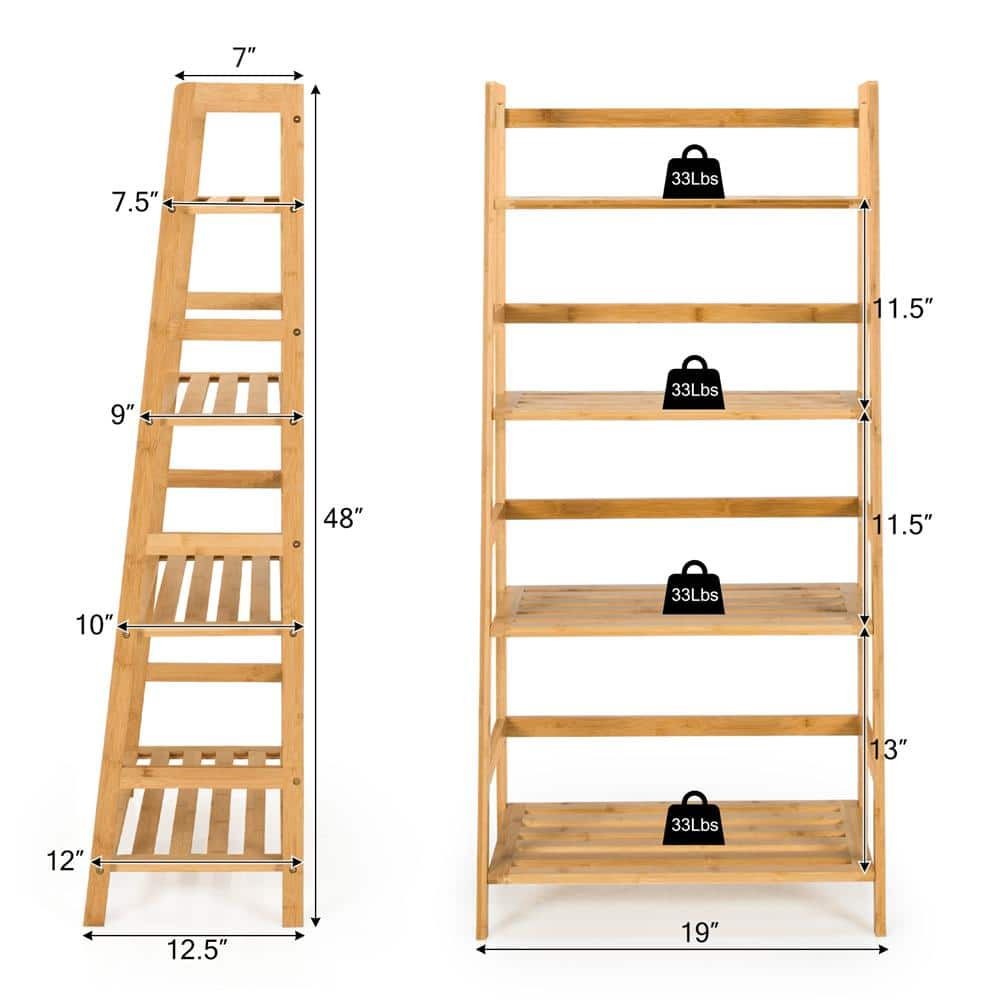 Costway 19 in. L x 12.5 in. x 47.5 in. Ladder Indoor Brown Wood Bamboo Plant Stand (4-Tiered) QD-Z14-A14-A