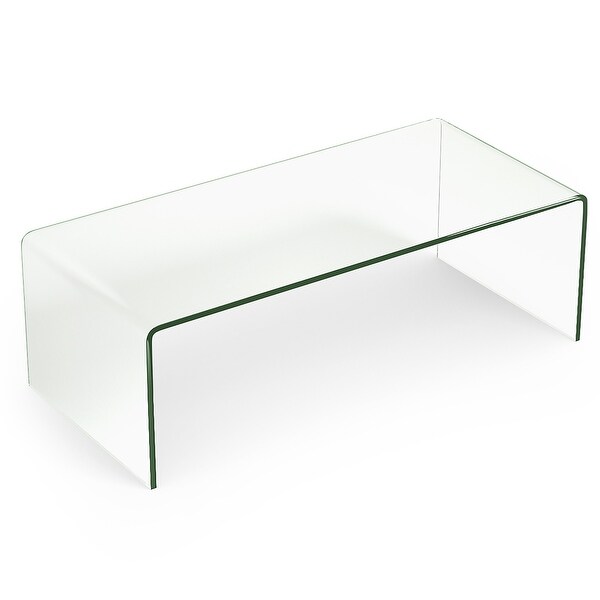 Glass Coffee Table Modern Clear Tempered Glass Table with Round Edges