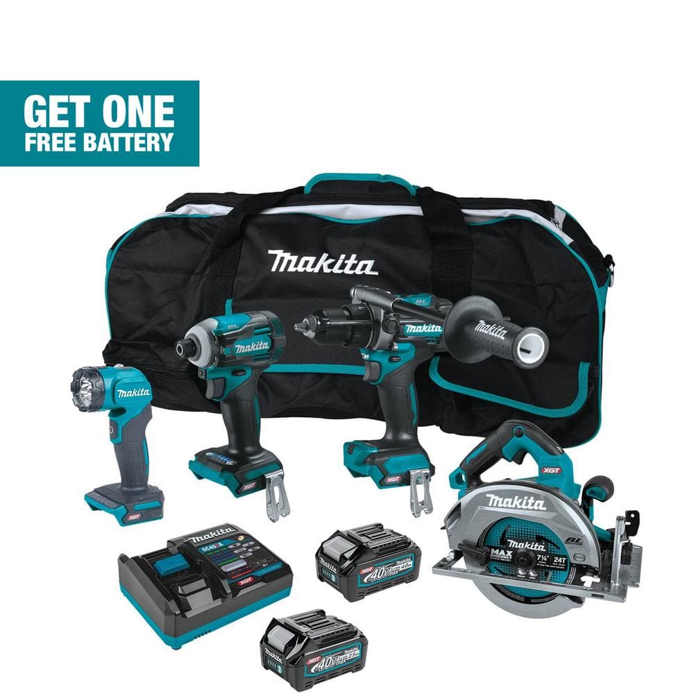 Makita 40V Max XGT Brushless Cordless 4-Piece Combo Kit (Hammer Driver-Drill/Impact Driver/Circ Saw/Flashlight) 2.5Ah/4.0Ah GT400M1D1