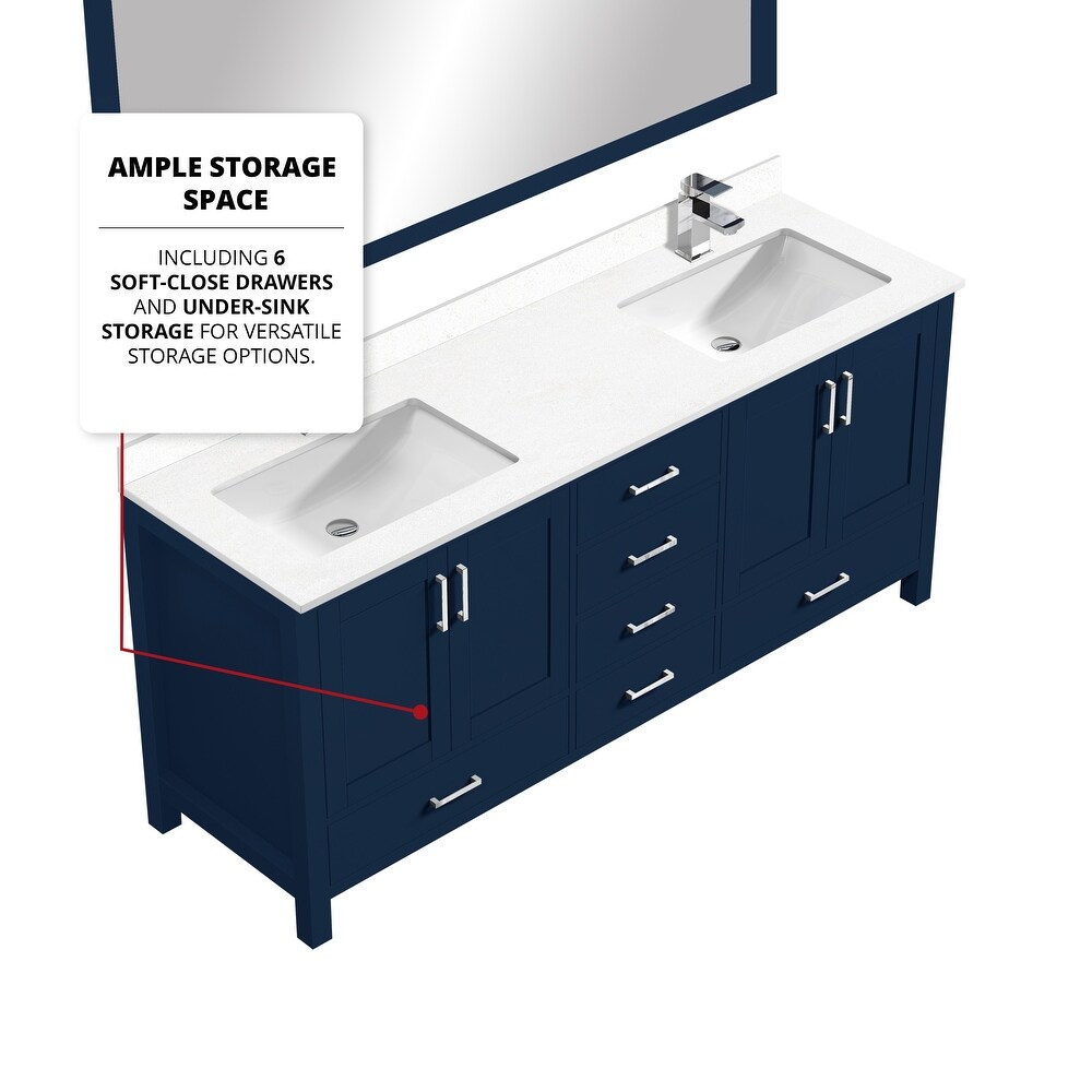 Jacques 72 in. W x 22 in. D Navy Blue Double Bath Vanity and White Quartz Top