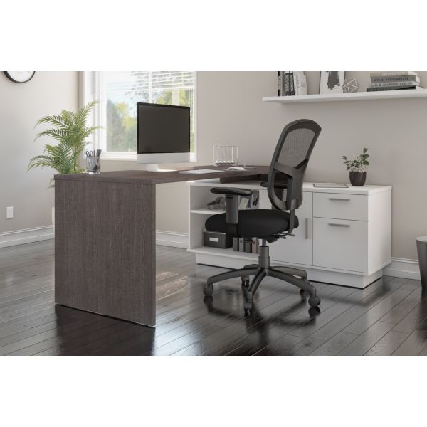 Bestar Equinox L-Shaped Desk - Bark Gray and White