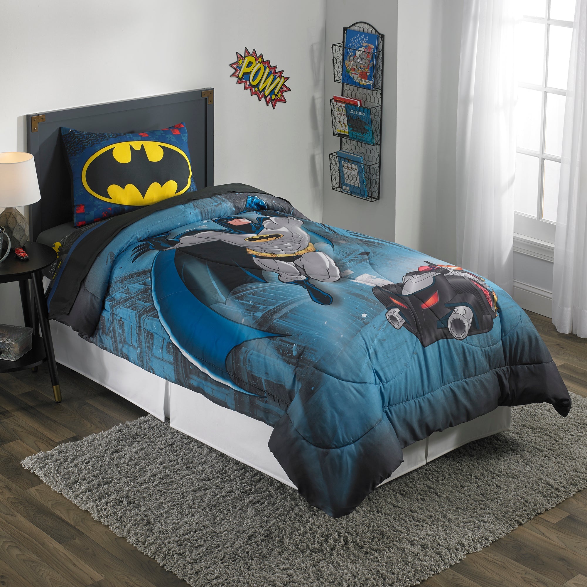 Batman Kids Twin Bed in a Bag, Comforter and Sheets, Gray, Warner Bros