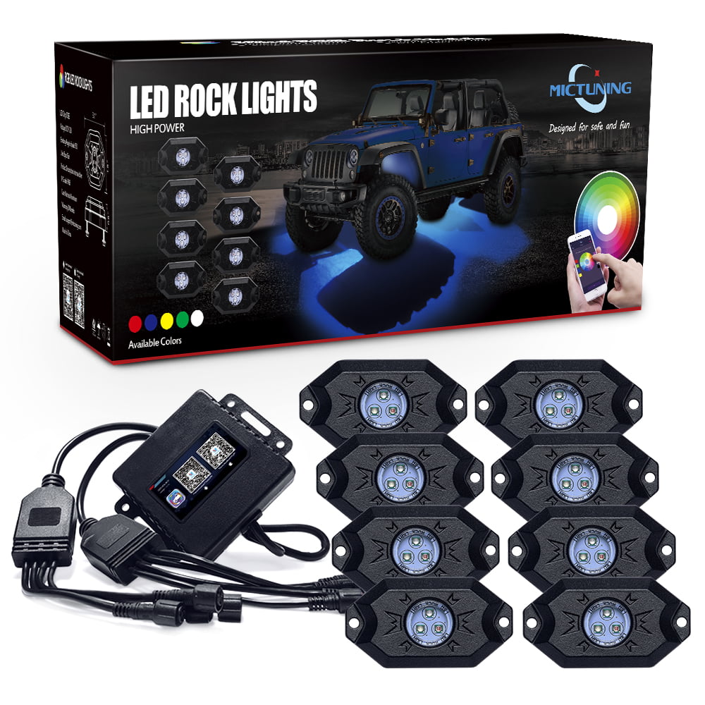 MICTUNING 8 Pods 2nd-Gen RGB LED Rock Light Kit with Bluetooth Controller Timing Funtion Music Mode