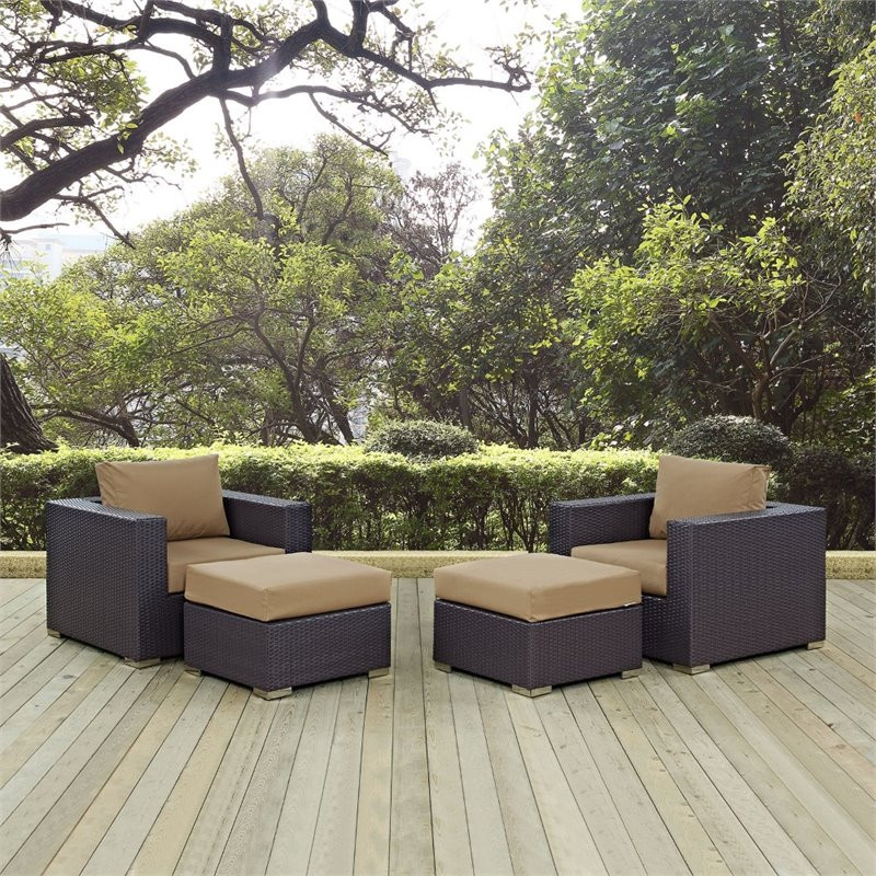 Modway Convene 4 Piece Aluminum and Rattan Patio Sectional Set in Espresso/Beige   Tropical   Outdoor Lounge Chairs   by Homesquare  Houzz