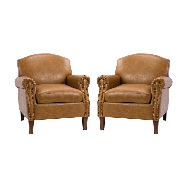 Giampiero Transitional Faux Leather Arm Chair with Nailhead Trim and Rolled Arms Set of 2 by HULALA HOME