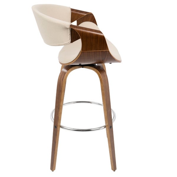 Curvini Mid-Century Barstool in Walnut Wood and Cream Fabric， Set of 2 - 20.25