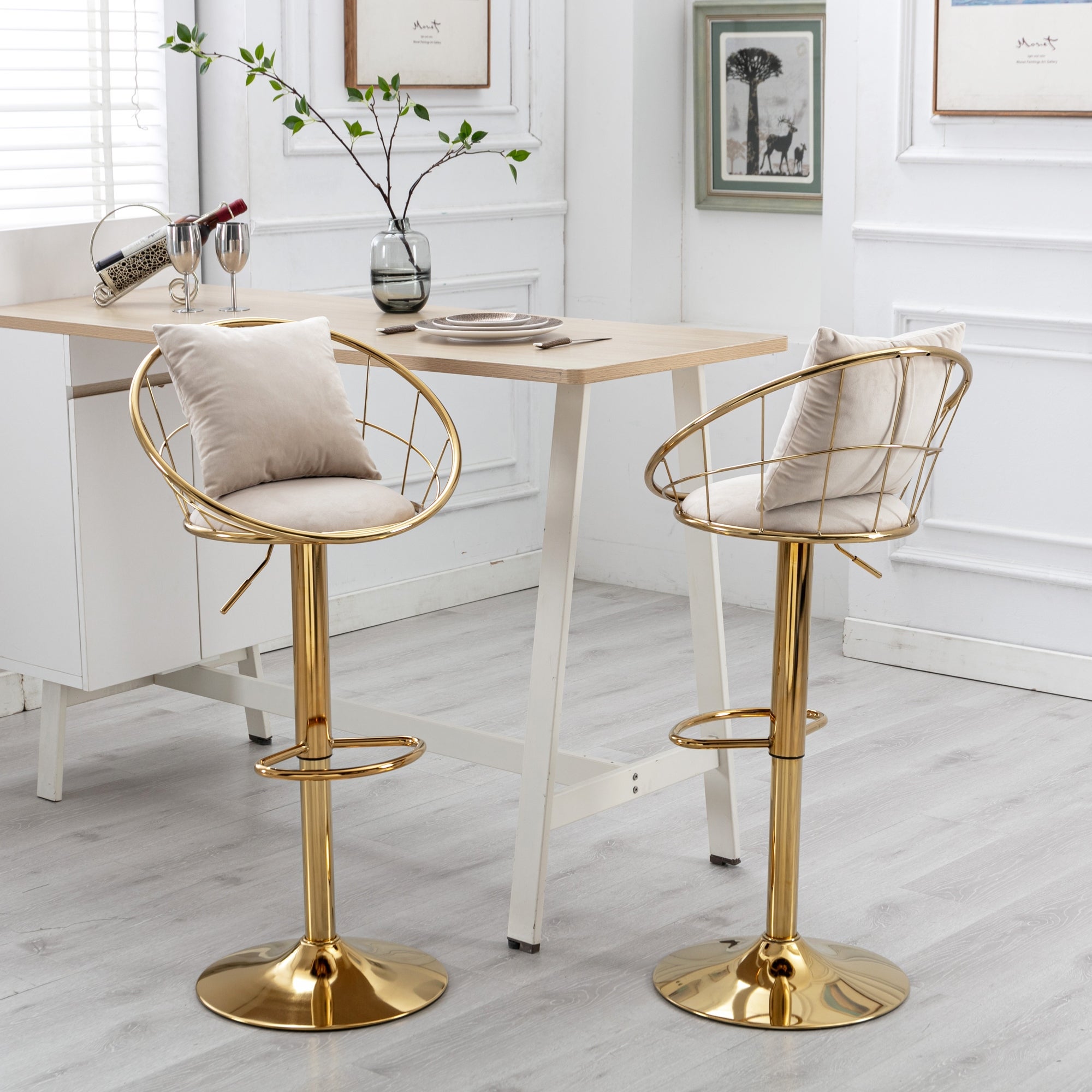 2pcs Modern Elegant Design Adjustable Height Bar Stool with Footrest