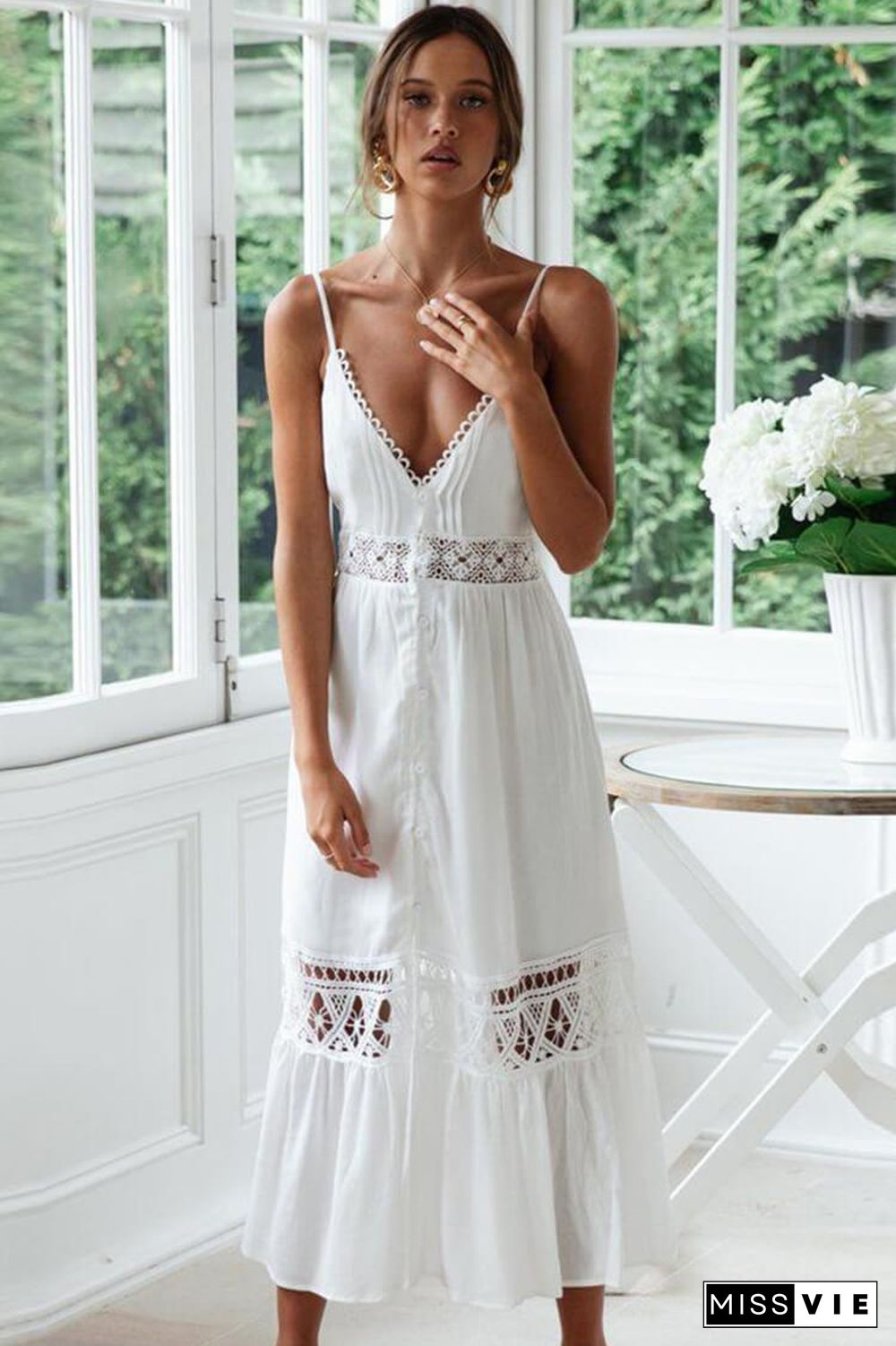 Exquisite Crochet Single-Breasted V Neck Cover Up