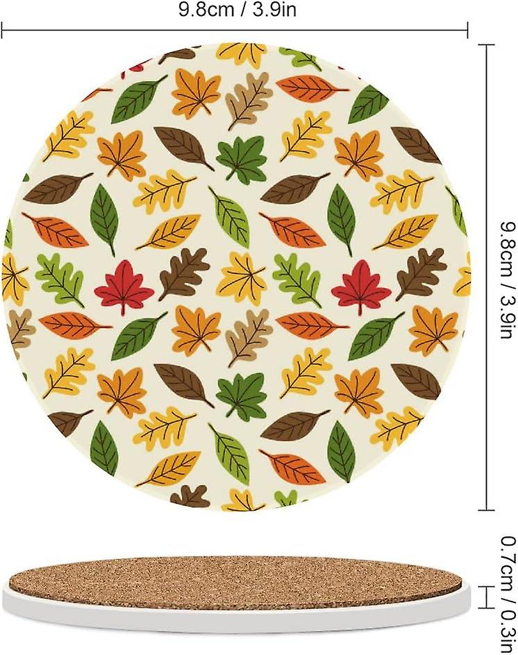 2pcs Round Cute Autumn Leaves Decoration Ceramic Coasters With Cork-backed For Coffee Drink Cup Mat Absorbent Stone Coasters