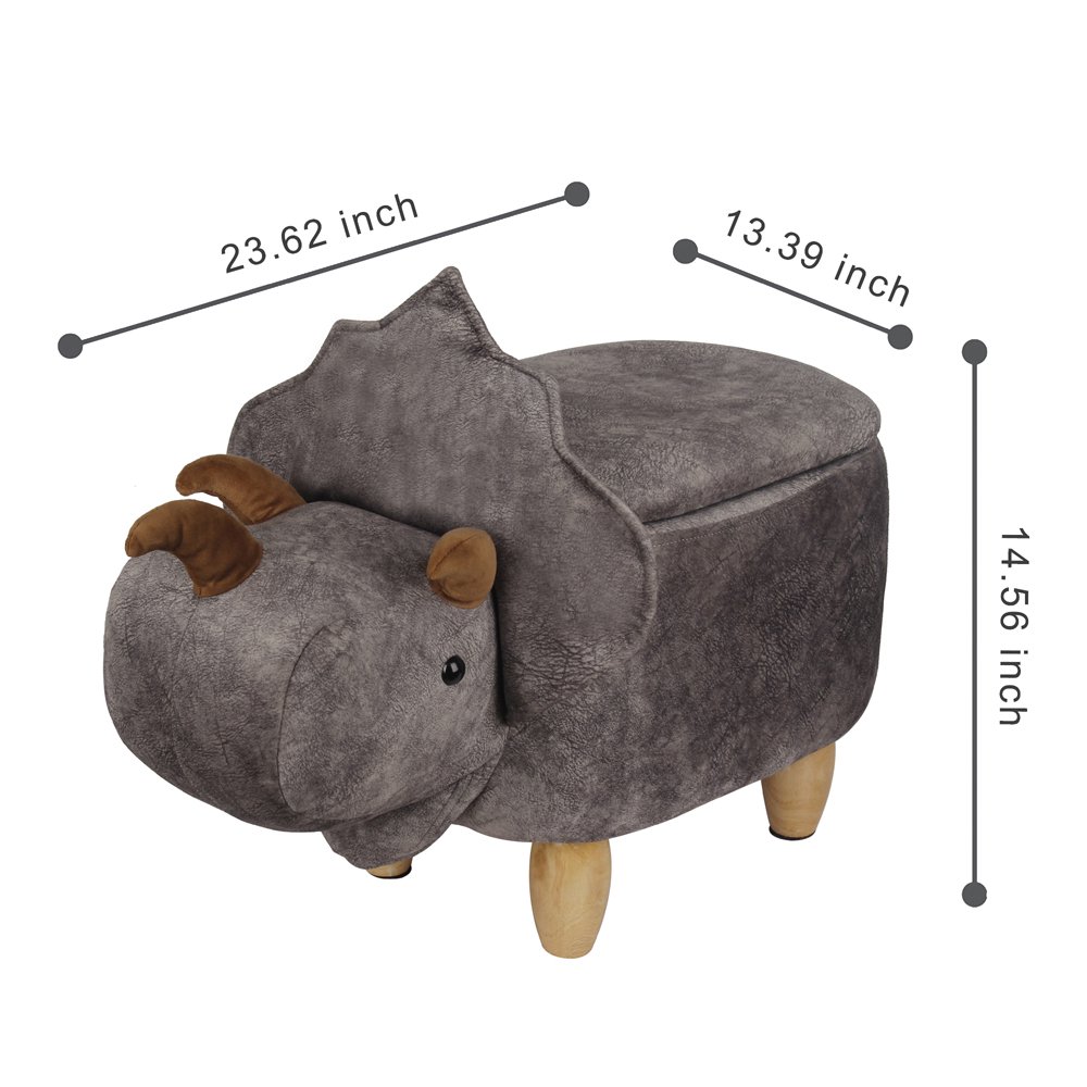 GIA Design Group Soft Plush Kids Animal Ottoman Stool with Storage， Cera Triceratops Dinosaur