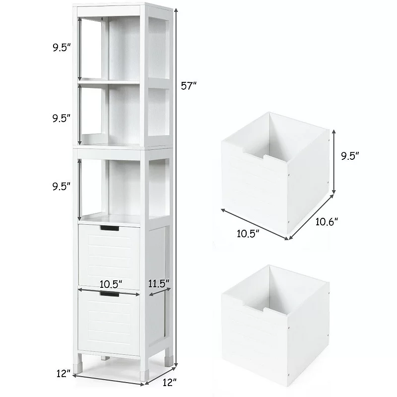 5-Tier Multifunctional  Bathroom Floor Cabine Storage with 2 Drawers