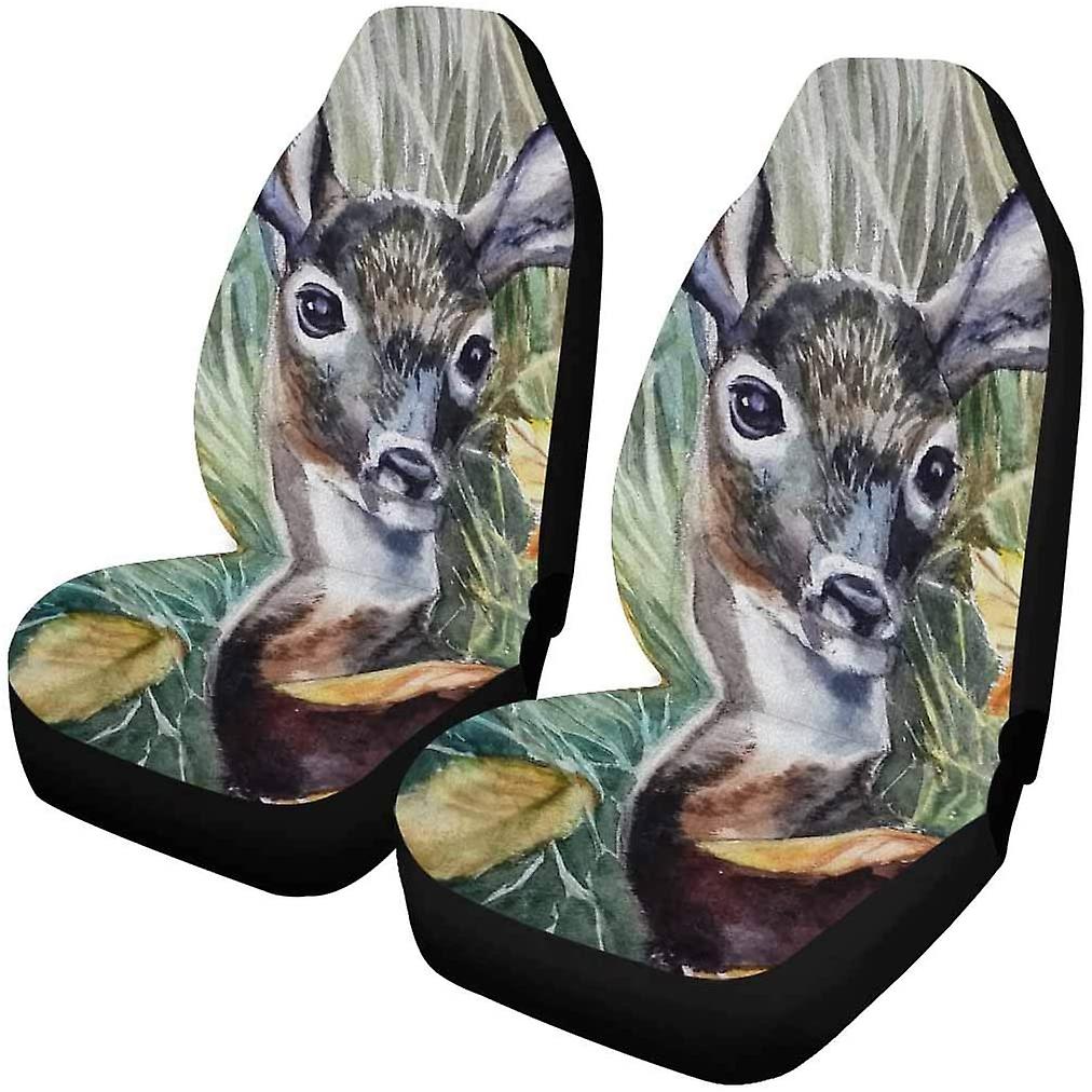 Set Of 2 Car Seat Covers Watercolor Deer Universal Auto Front Seats Protector Fits For Car，suv Sedan，truck D---45035