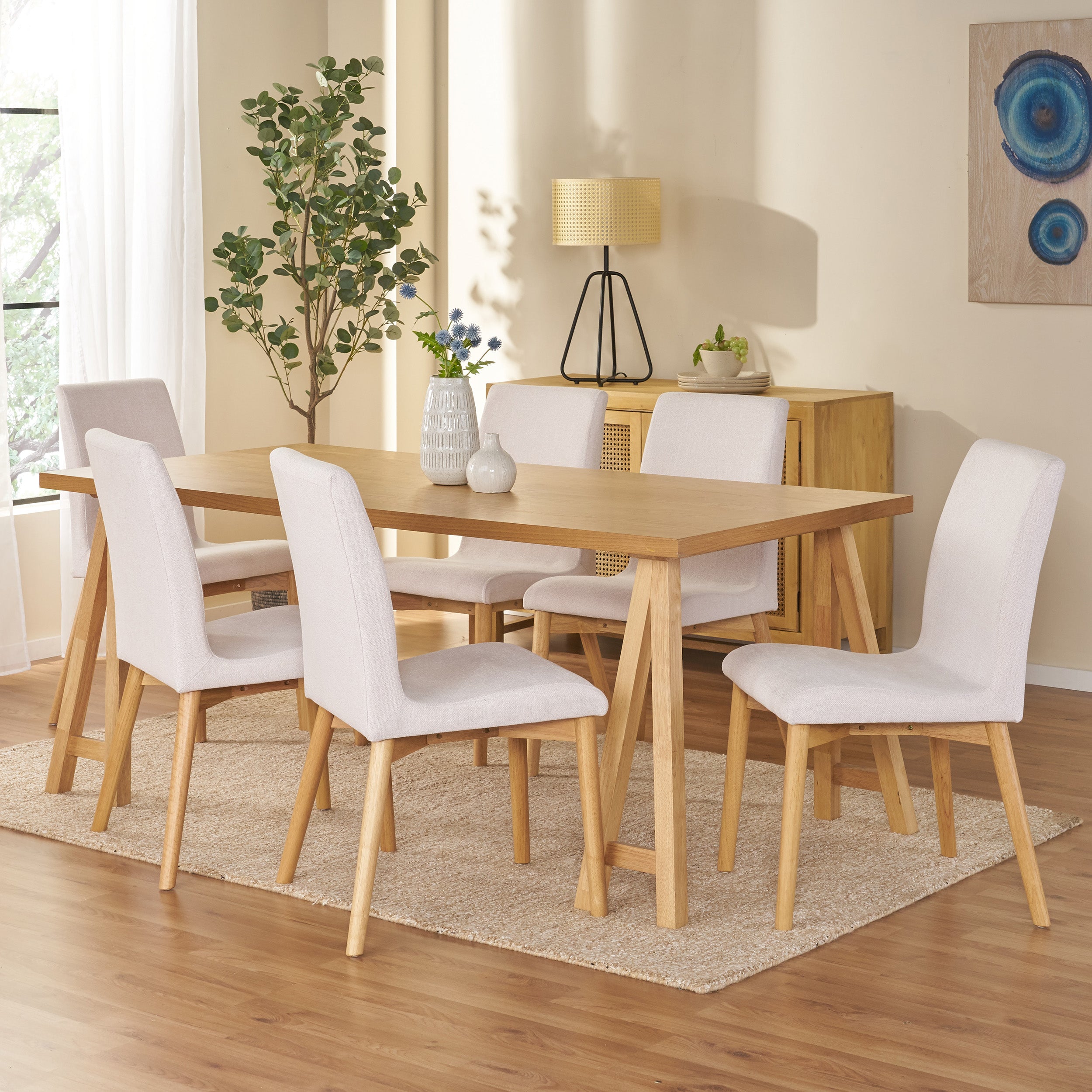 Thanvi Mid-Century Modern 7 Piece Dining Set