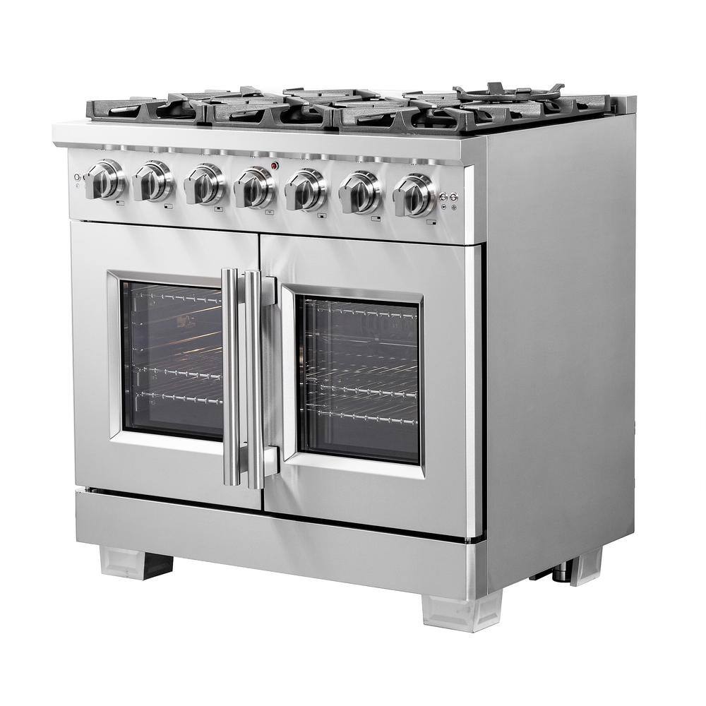 Forno Capriasca 36 in. Freestanding French Door Double Oven Dual Fuel Range 6 Burners Stainless Steel FFSGS6460-36