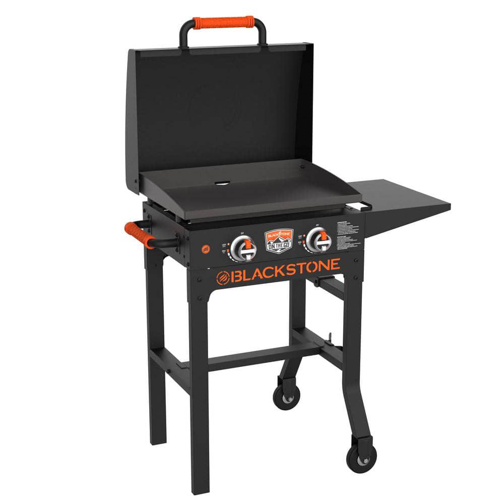 Blackstone On The Go 2Burner Propane Gas Grill 22 in Flat Top Griddle in Black with Hood