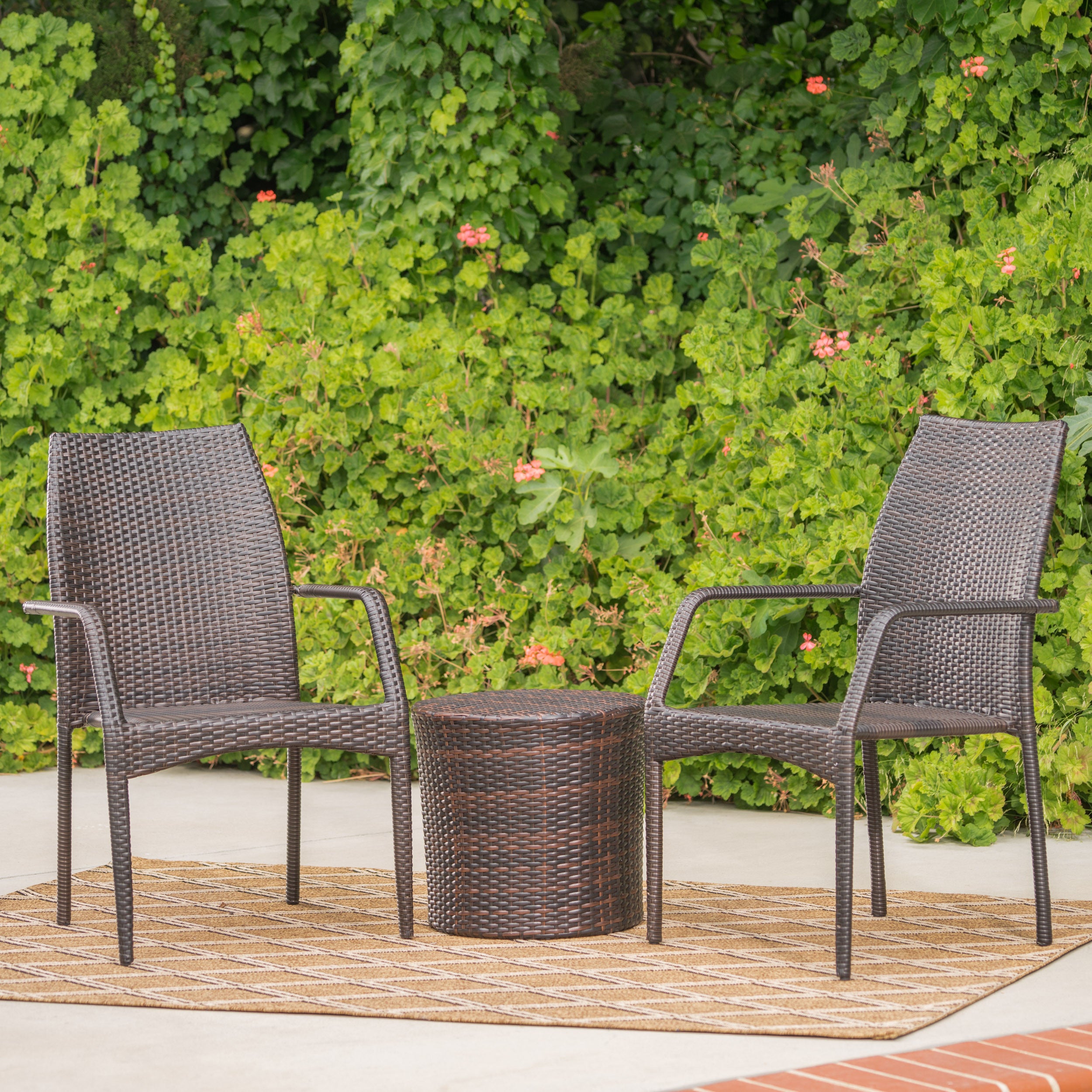 Dawson Outdoor 3 Piece Multi-brown Wicker Stacking Chair Chat Set