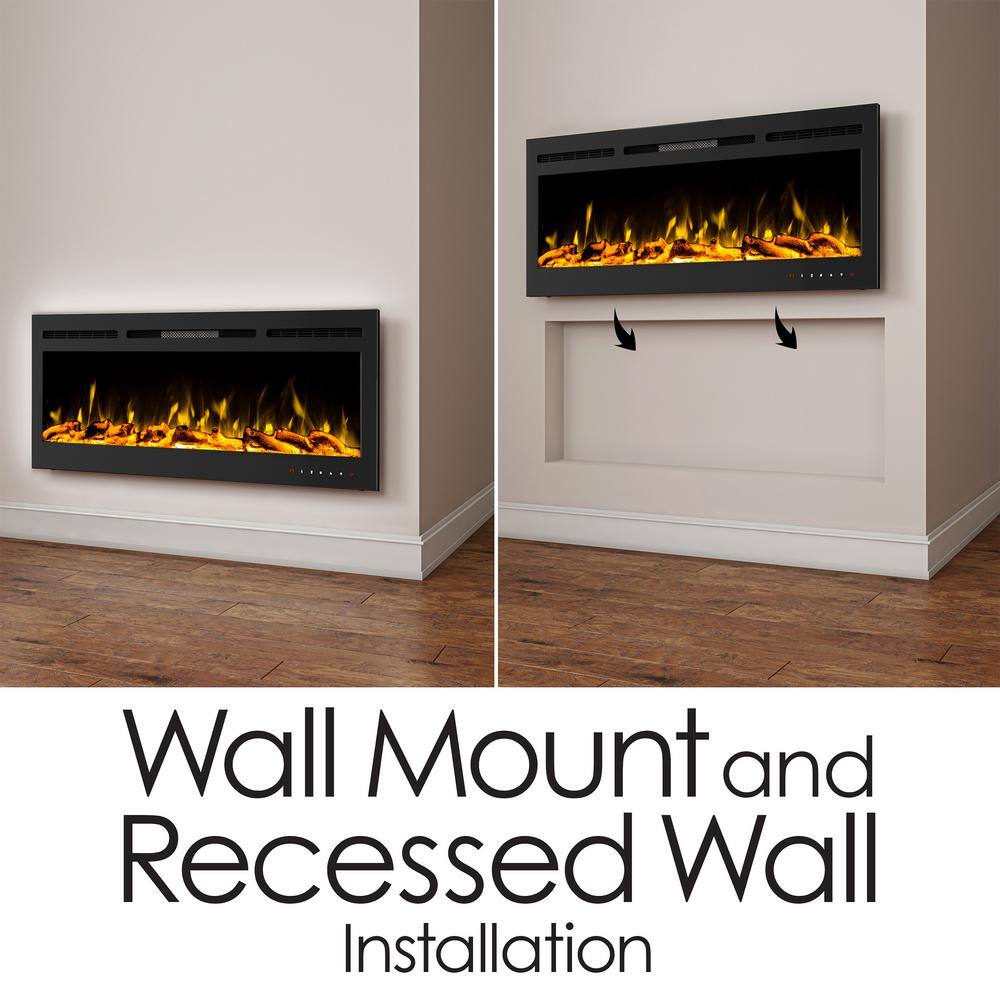 5110 BTU Wall Mounted or Recessed 50 in. Electric Fireplace Black with 10 Ember Bed Colors 955446CMS