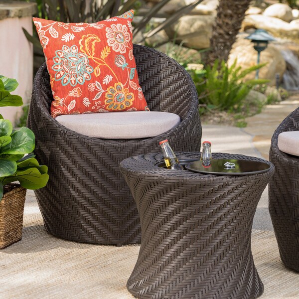 La Jolla Outdoor Wicker Accent Table with Ice Bucket by Christopher Knight Home