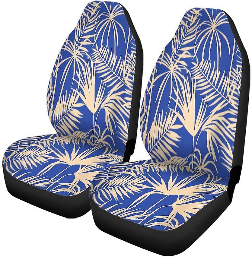 Set Of 2 Car Seat Covers Graphical Artistic Topical Foliage Pattern Tropics Palm Leaf Fern Universal Auto Front Seats Protector Fits