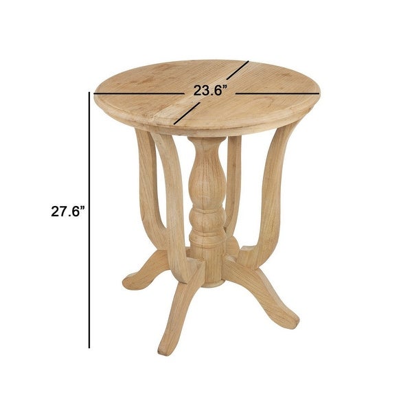 28 Inch Round Side Table， Turned Legs， Classical Style， Wood Grain， Brown - 23.6L x 23.6W x 27.6H， in inches