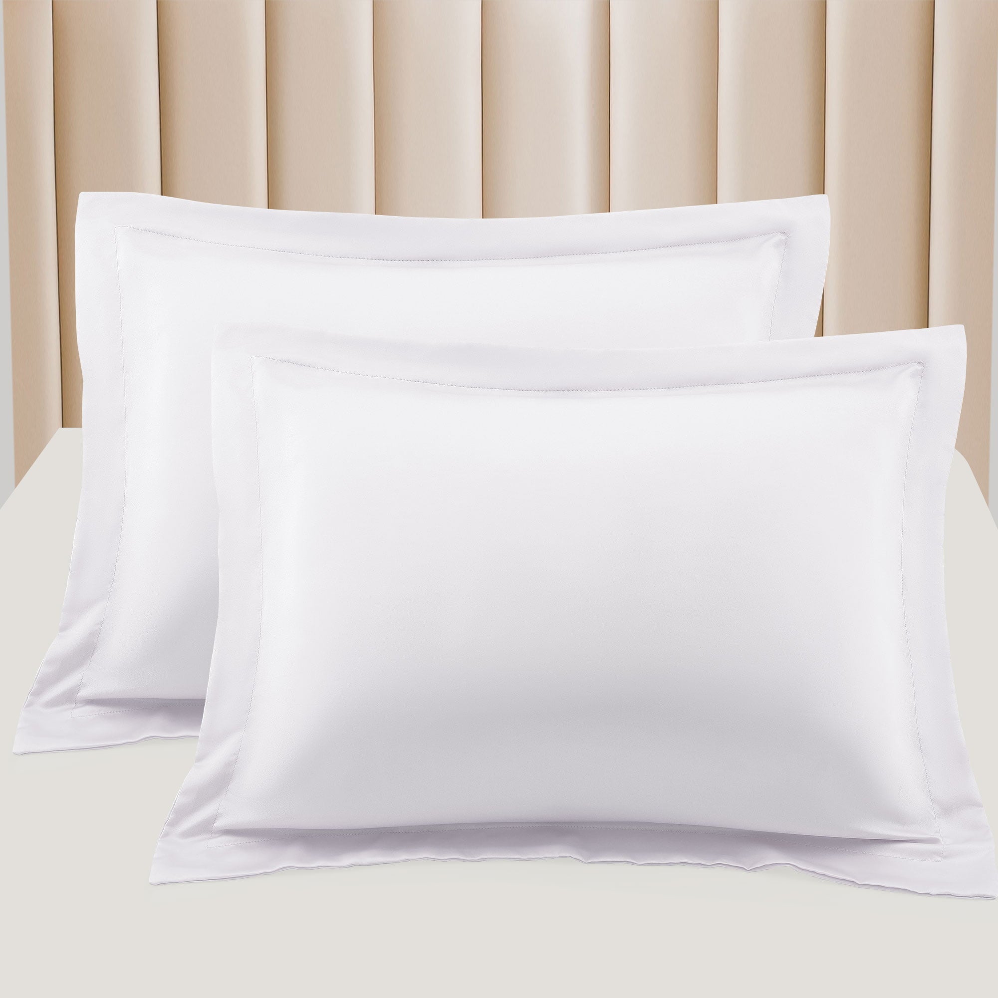 PiccoCasa 2 Pcs Satin Pillowcases， Breathable Oxford Pillow Shams， King(20