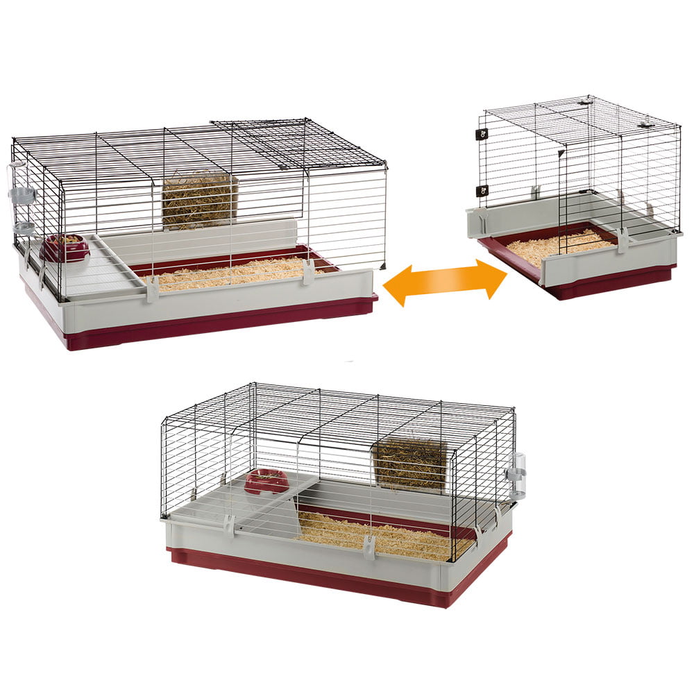 Ferplast Krolik XL Rabbit Cage 140 (Includes Wire Hutch) | 55.9L x 23.62W x 19.7H inches | Burgundy and Cream