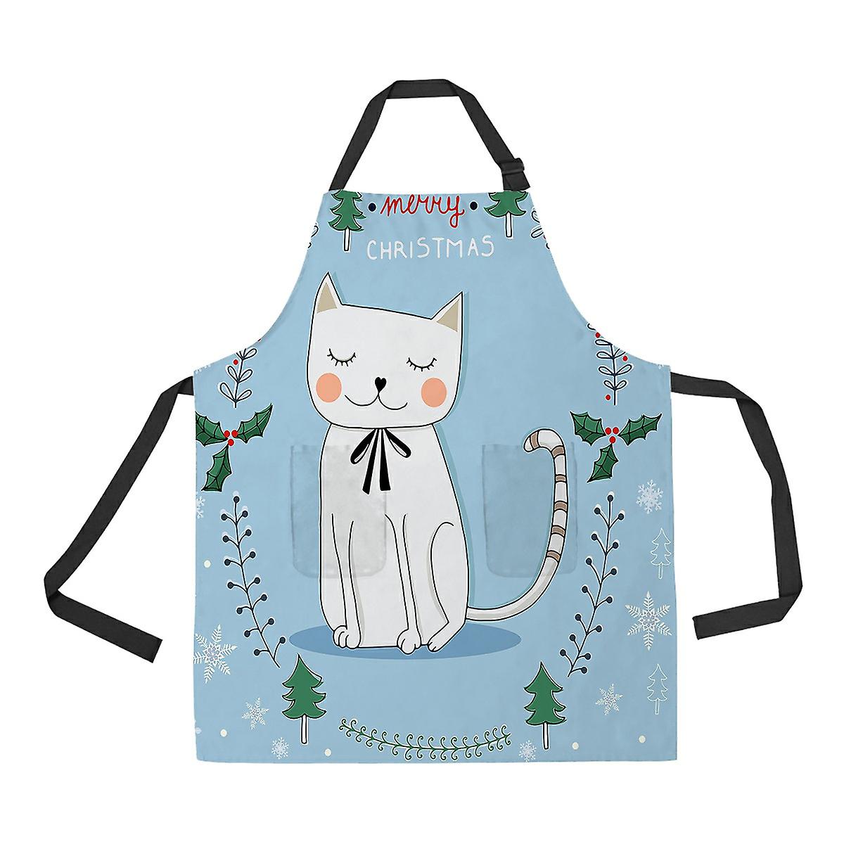 Cat Christmas Card Drawing Apron Home Kitchen Apron With Pockets