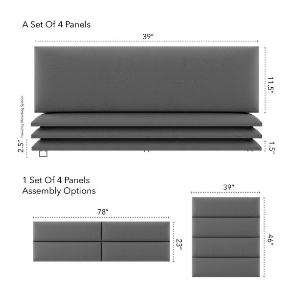 VANT Upholstered Headboards - Grey Pewter - 39 Inch - Set of 4 panels. - - 14418515