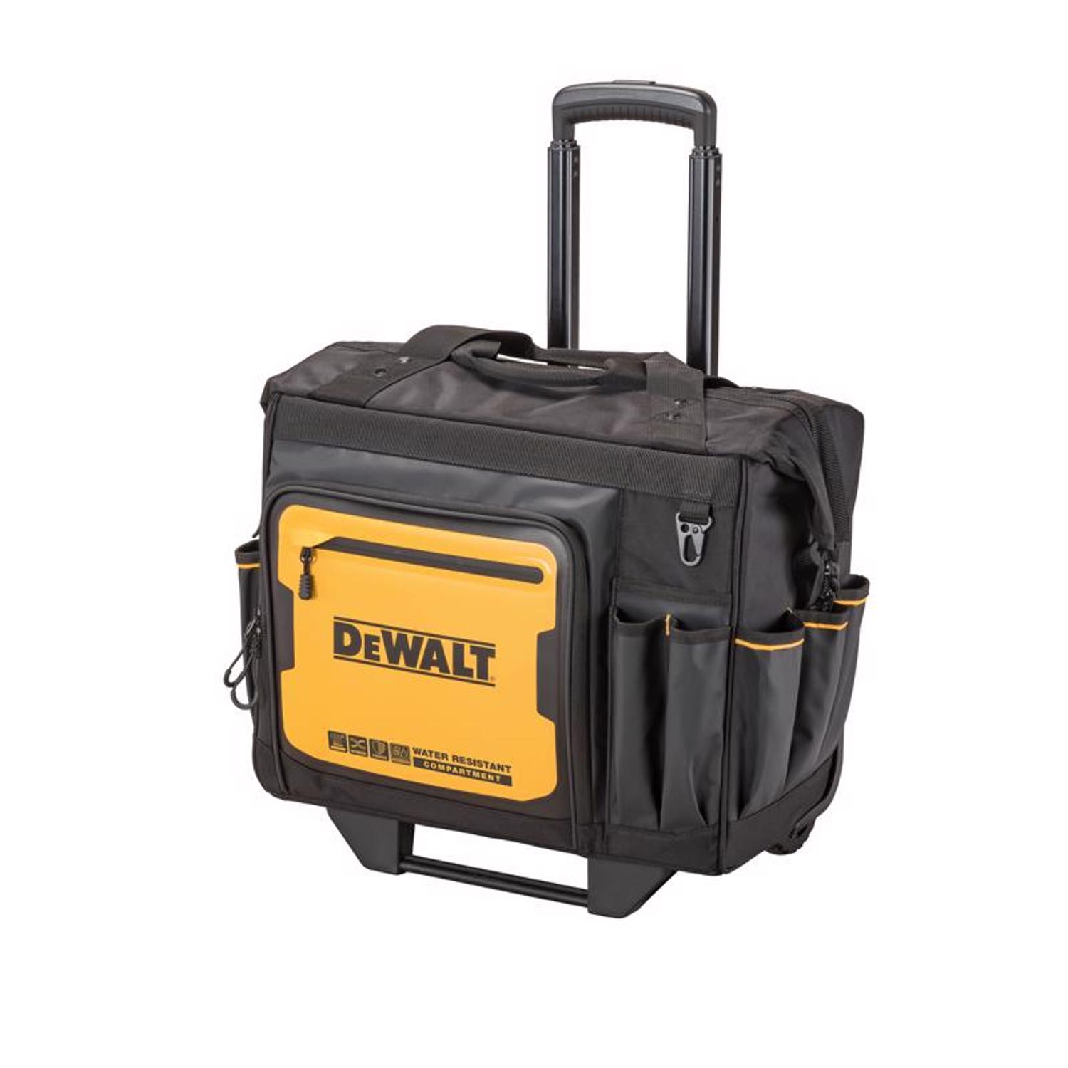 DW Ballistic Nylon Tool Bag On Wheels Roller Tool Bag 27 pocket Black/Yellow 1 pc