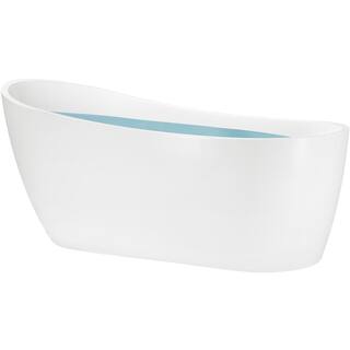 AKDY 59 in. Acrylic Oval Slipper Flatbottom Freestanding Bathtub in Glossy White BT0123