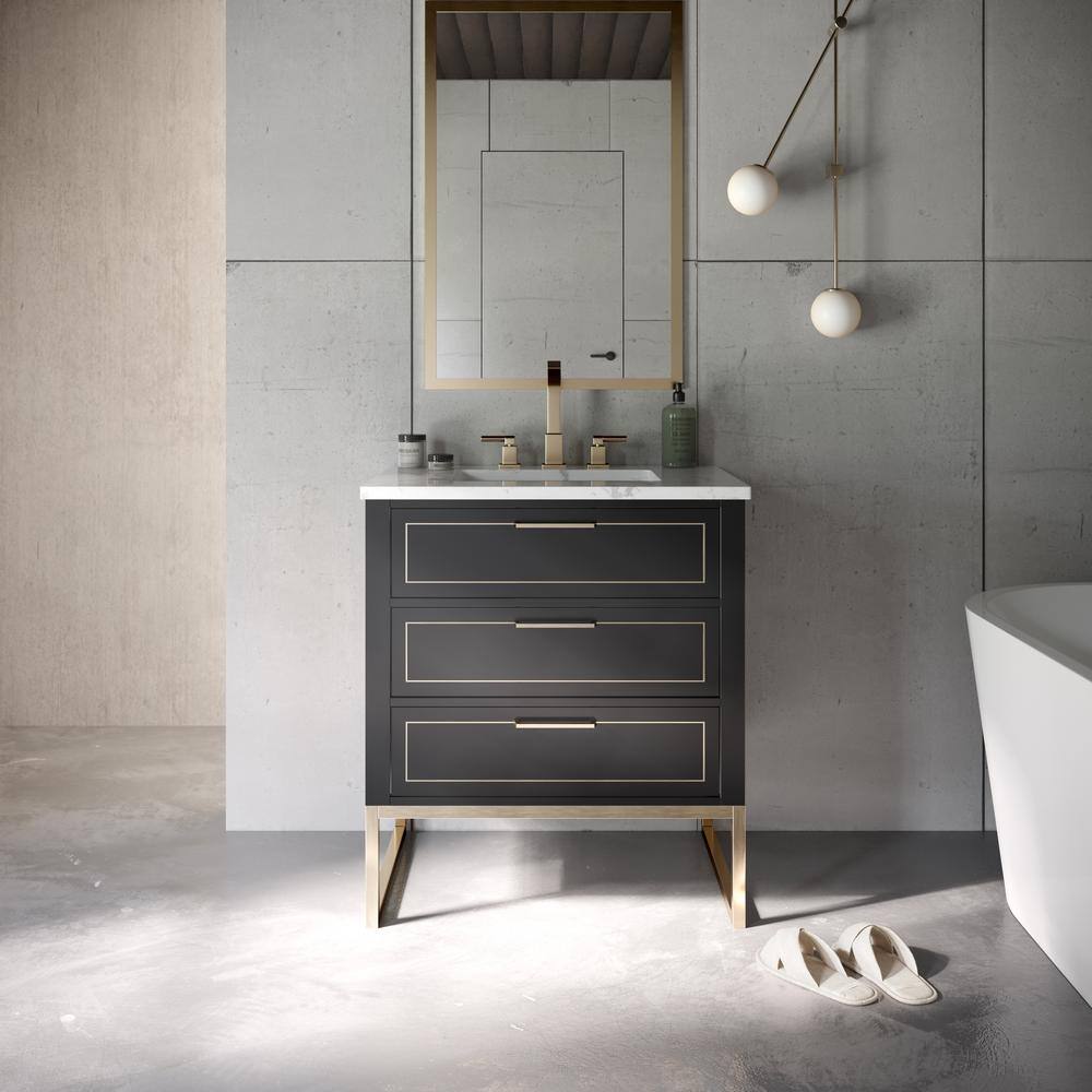 BEMMA Markham 30in. W x 22in. D x 34in. H Free-standing Single Bath Vanity in BlackSatin Brass with White Marble top V-MK30SFM-04BS-M03S-3