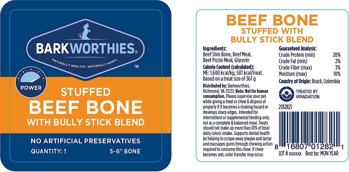 Barkworthies Large Stuffed Beef Shin Bone Dog Treats